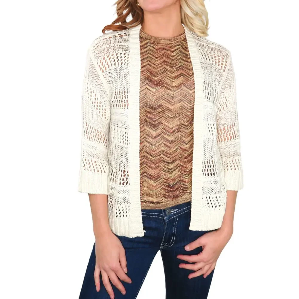 Vintage Crochet Cream Open Knit Crochet Cardigan Sweater Small